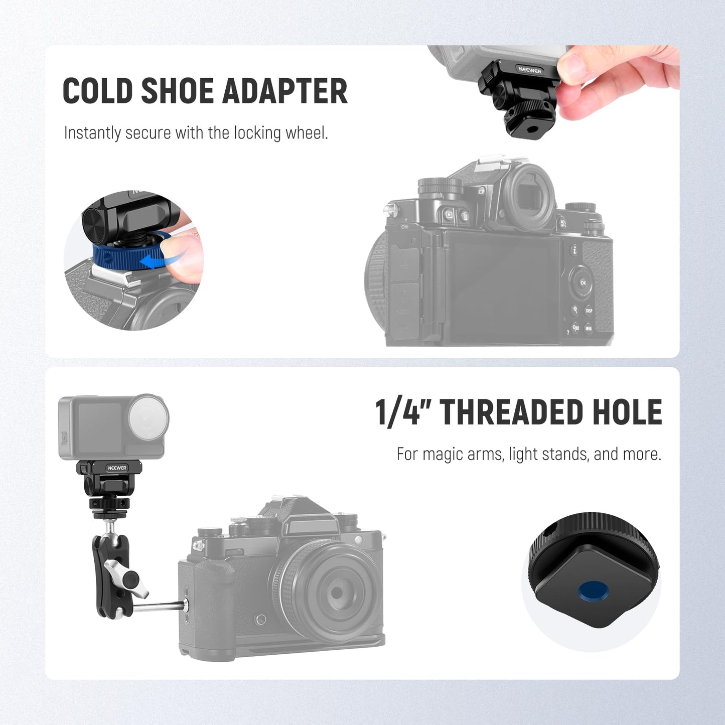 NEEWER Mount Adapter Compatible with DJI Osmo 360 / Action 5 Pro/4/3, Metal Magnetic Quick Release Action Camera Adapter Mount with 160° Tilt, Cold