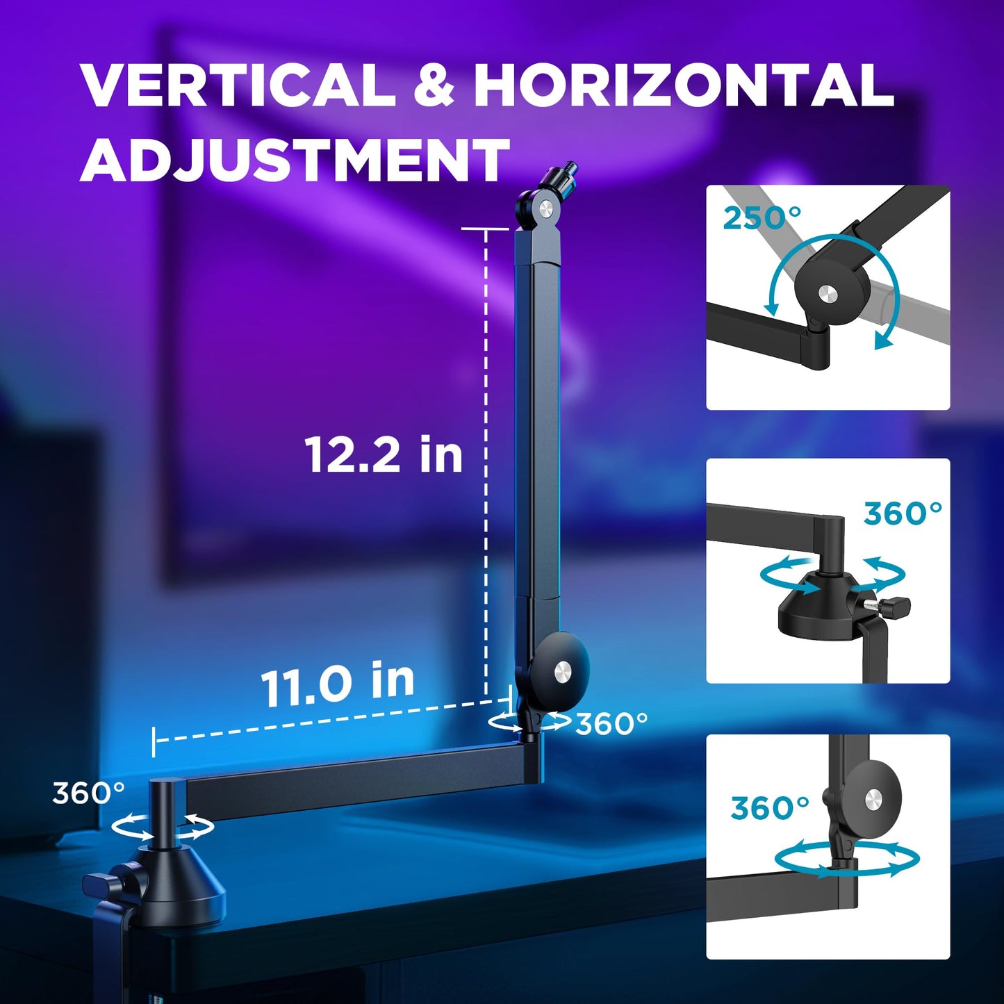 InnoGear Low Profile Mic Arm, 360° Rotatable Microphone Boom Arm Mic Stand for Fifine AM8 K669B Blue Yeti HyperX QuadCast SoloCast AT2020, with Mic