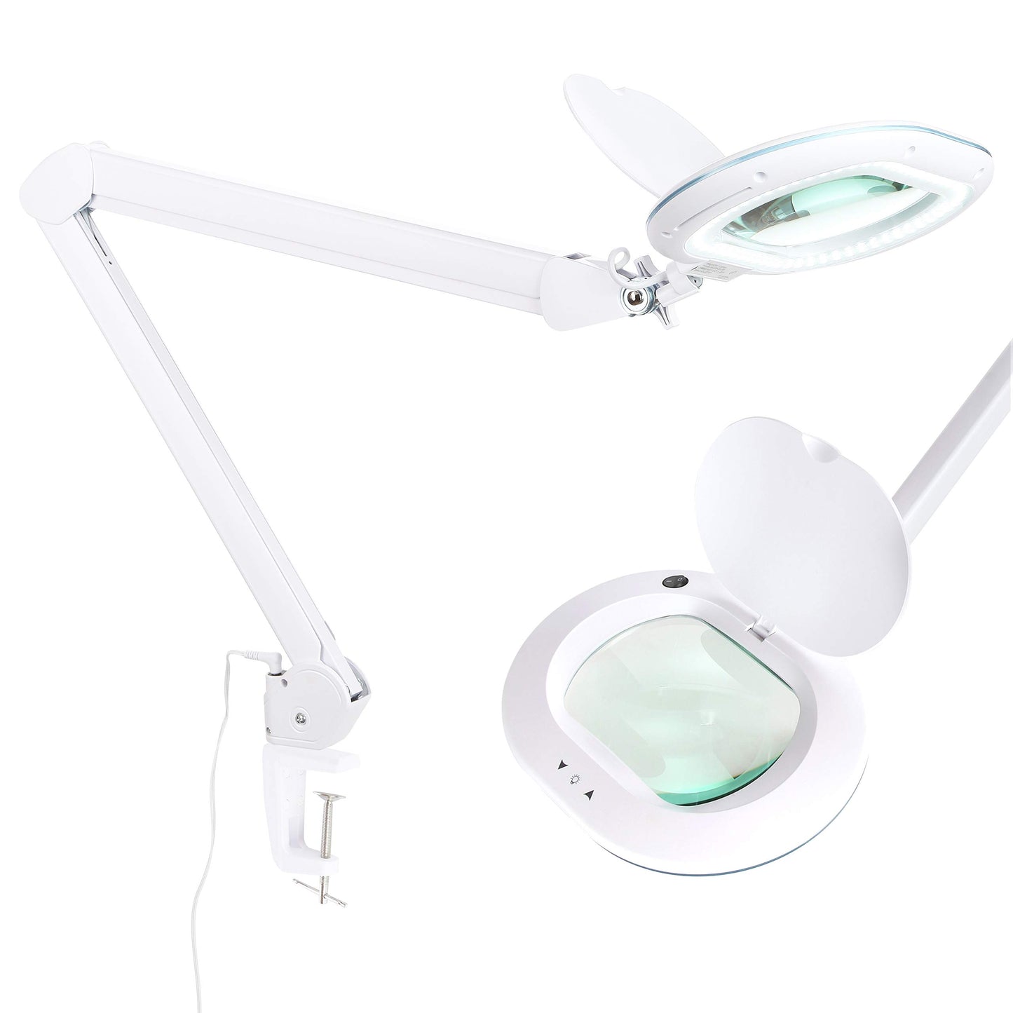 Brightech LightView Pro XL Magnifying Desk Lamp with Clamp, Adjustable Magnifying Glass with LED Light for Crafts, Reading, Close Work, Dimmable Light