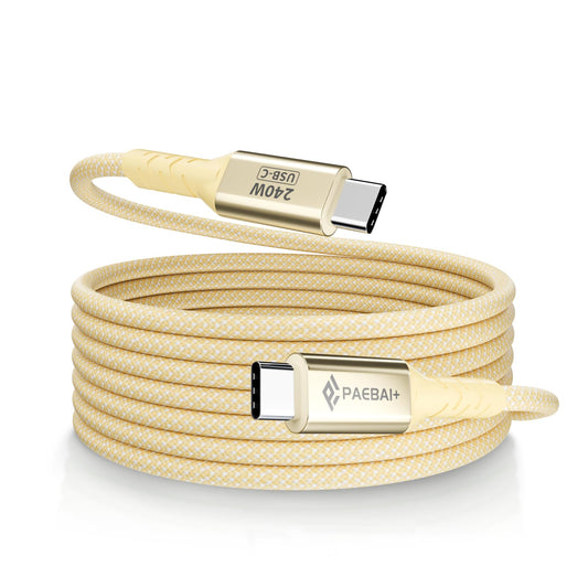 PAEBAI+ 240W USB C to USB C Cable, 6.6FT Braided Type C Charger Cord Fast Charge for iPhone 16 15 Pro Max Samsung Galaxy S24 S23 MacBook Pro Laptops