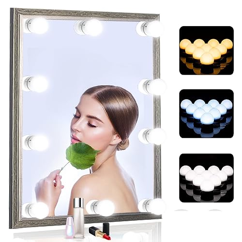 SICCOO Vanity Mirror Lights, 10 Dimmable Bulbs DIY Hollywood Style LED Makeup Mirror Lights with USB Cable, Lighting Fixture Strip for Makeup Dressing