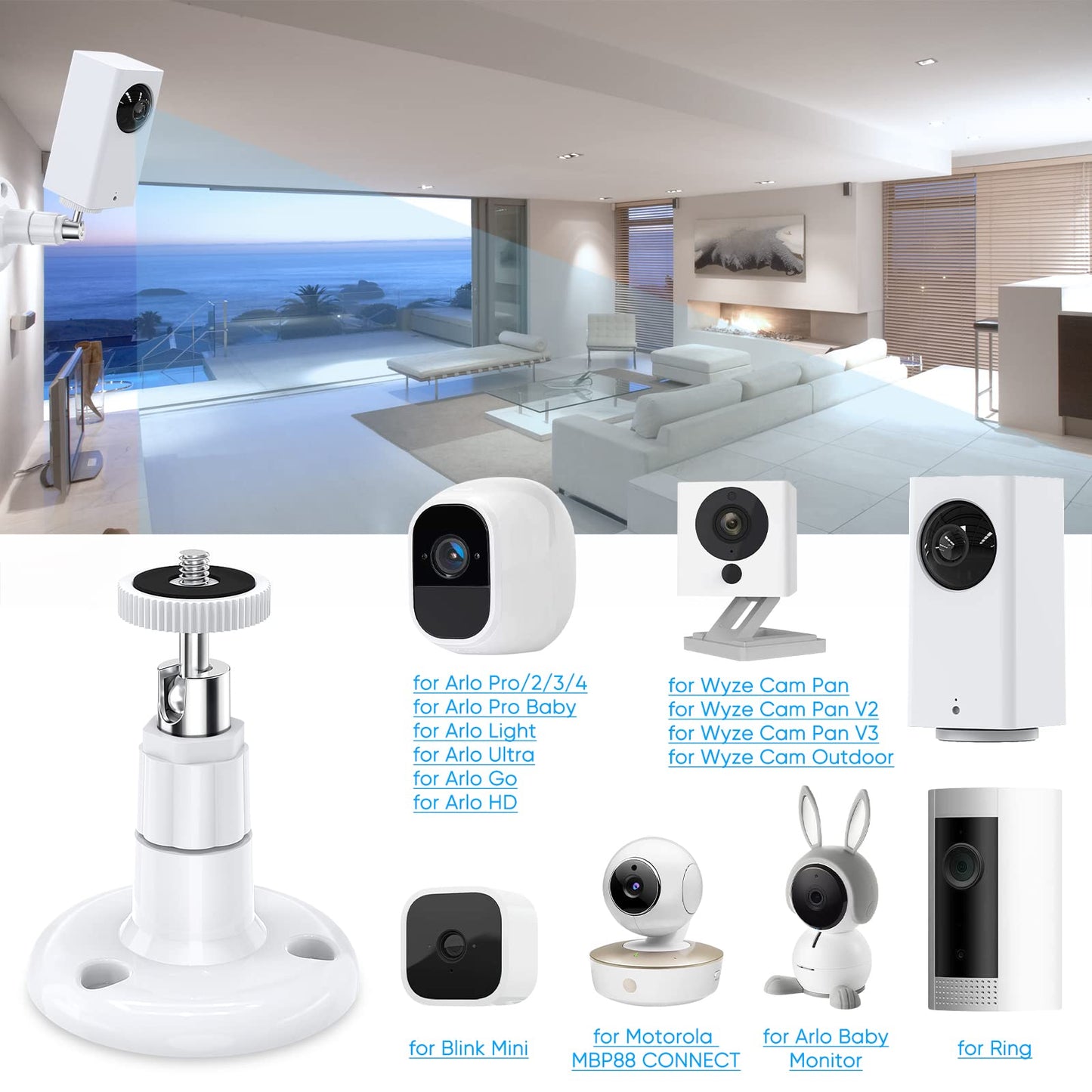 FastSnail Wall Mount Compatible with Wyze Cam Pan V3 & Wyze Cam V4/V3 & Wyze Cam Outdoor/Indoor, 360 Degree Swivel Adjustable Bracket for Wyze Cam
