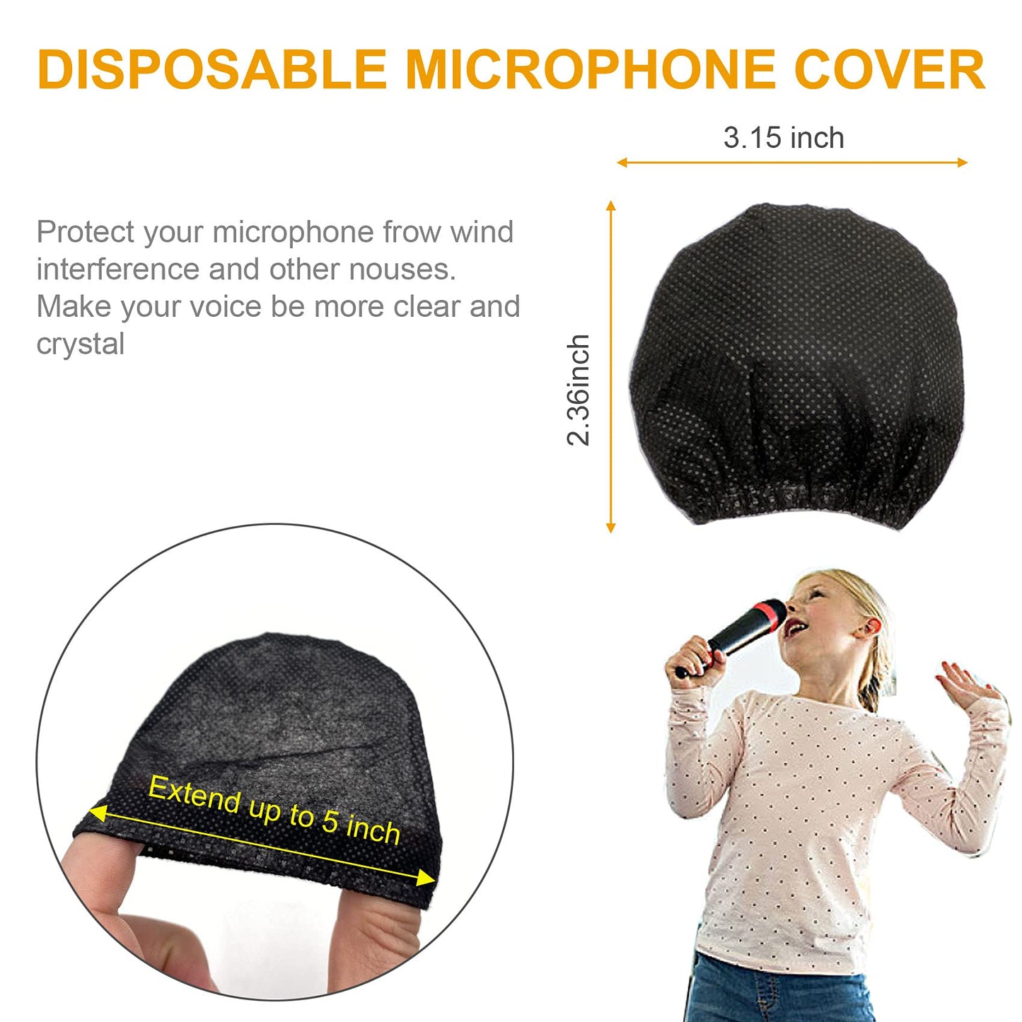 200pcs Disposable Microphone Cover, Non-Woven Elastic Band Handheld Mic Covers, Microphone Windscreen Protective Cover for KTV, Karaoke, Recording