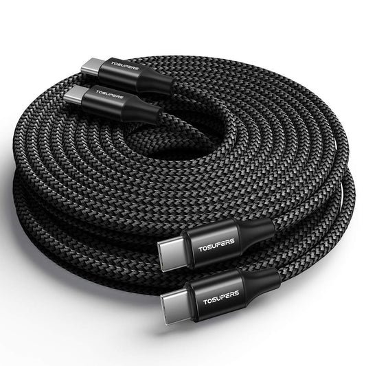 TOSUPERS 10ft 2 Pack Long USB C to USB C Cable Fast Charging 60W, PD Type C Charger Cord for Samsung Galaxy S25 S24 S23 S22 Ultra A16 Z Flip6 Fold6