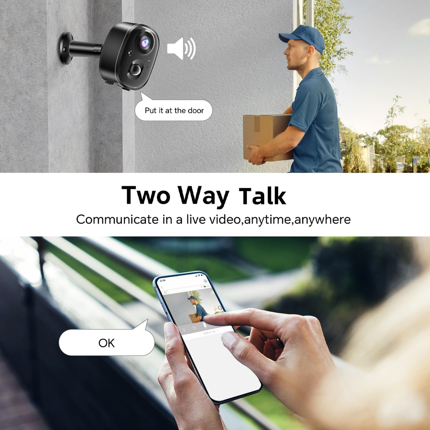 Security Camera Wireless Outdoor 4K Battery Powered Full Color Night Vision WiFi Indoor Camera 2-Way Talk Motion Detection Microphone Spotlight Alarms