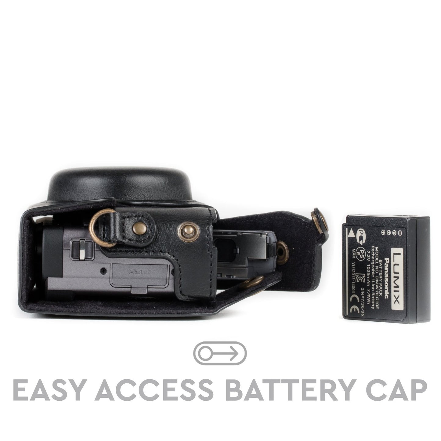 MegaGear MG1258 Ever Ready Leather Camera Case compatible with Panasonic Lumix DC-ZS80, DC-ZS70, DC-TZ95, DC-TZ90 - Black