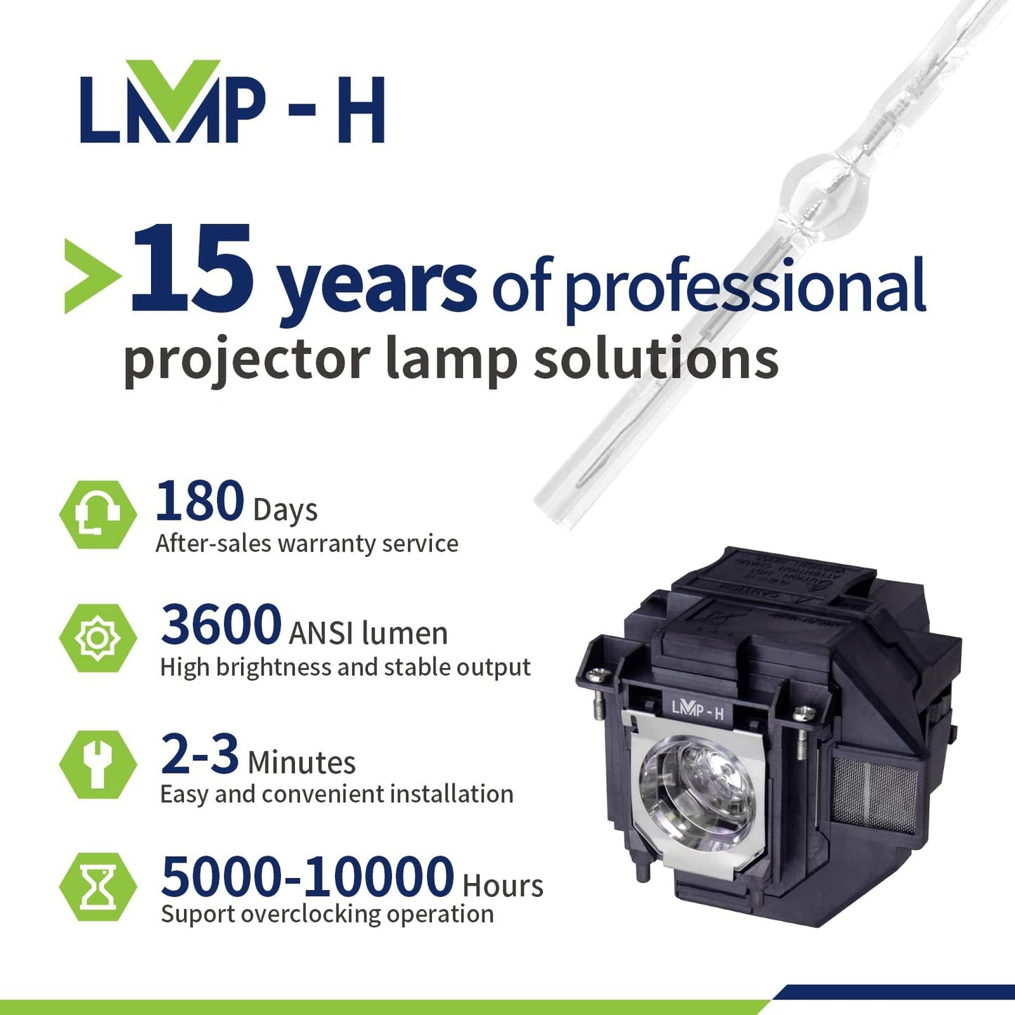 LMP-H Replacement Projector Lamp for ELP96 Powerlite Home Cinema for Epson EB-X05 X39 S140 S400 W05 W140 U140 107 108 109W ProEX9210 EH-TW650/S VS250