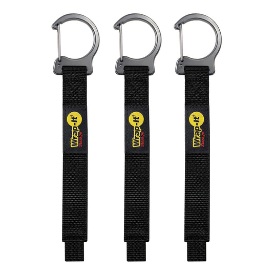 Wrap-It Storage Quick Clips - 14" (3-Pack) Black - Cable Straps With a Metal Clip to Use as an Extension Cord Organizer or Garden Hose Holder