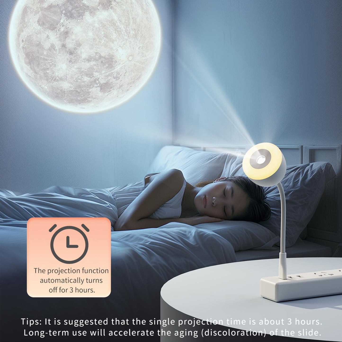 Aolllyyke AOLLLYYK Projection Night Light with Moon Pattern Projection Effect, Timing Function and Remote Control, USB Port, Suitable for Atmosphere
