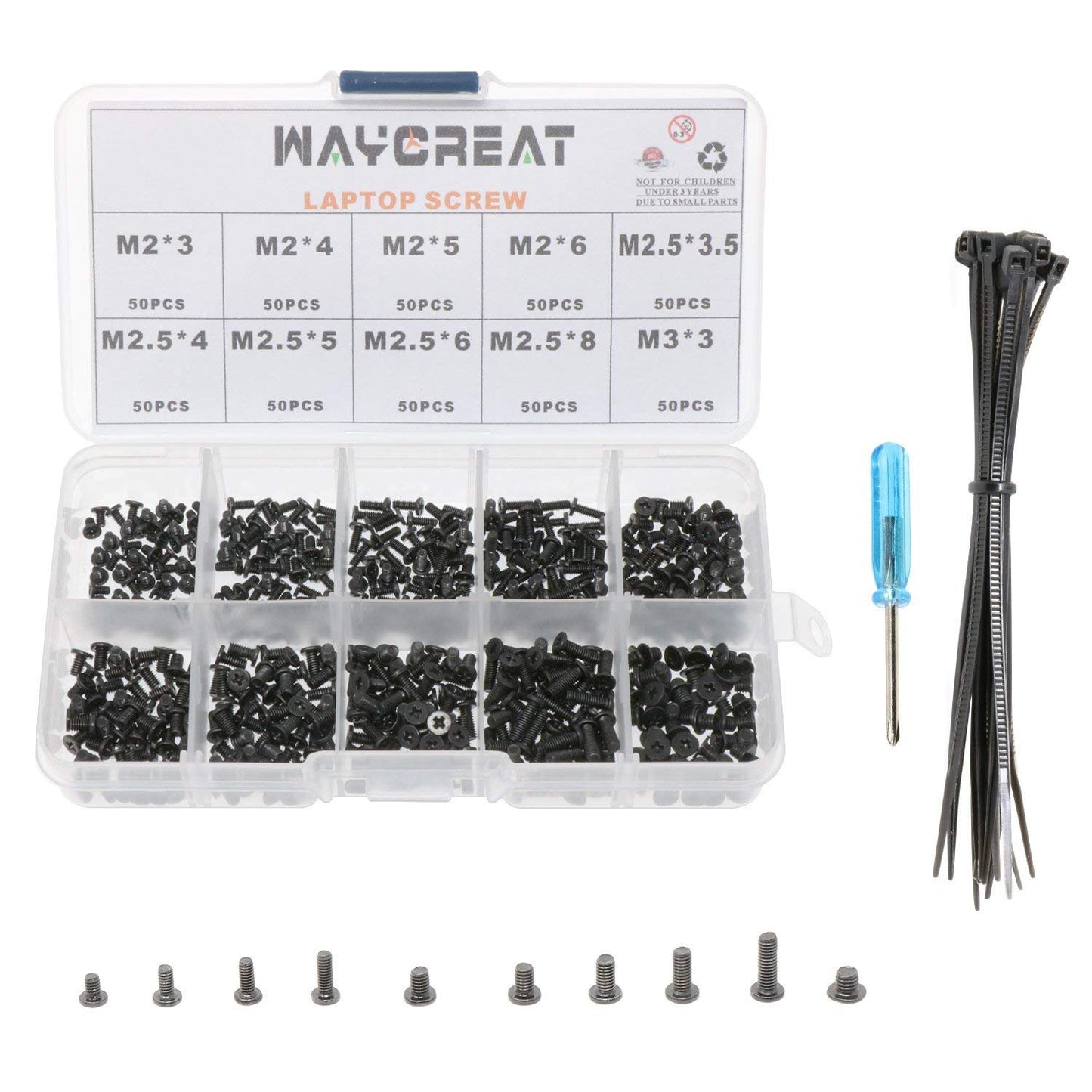 Waycreat 500pcs M2 M2.5 M3 Laptop Notebook Computer Screws Set Kit for IBM HP Dell Samsung Sony Toshiba Gateway Acer Lenovo