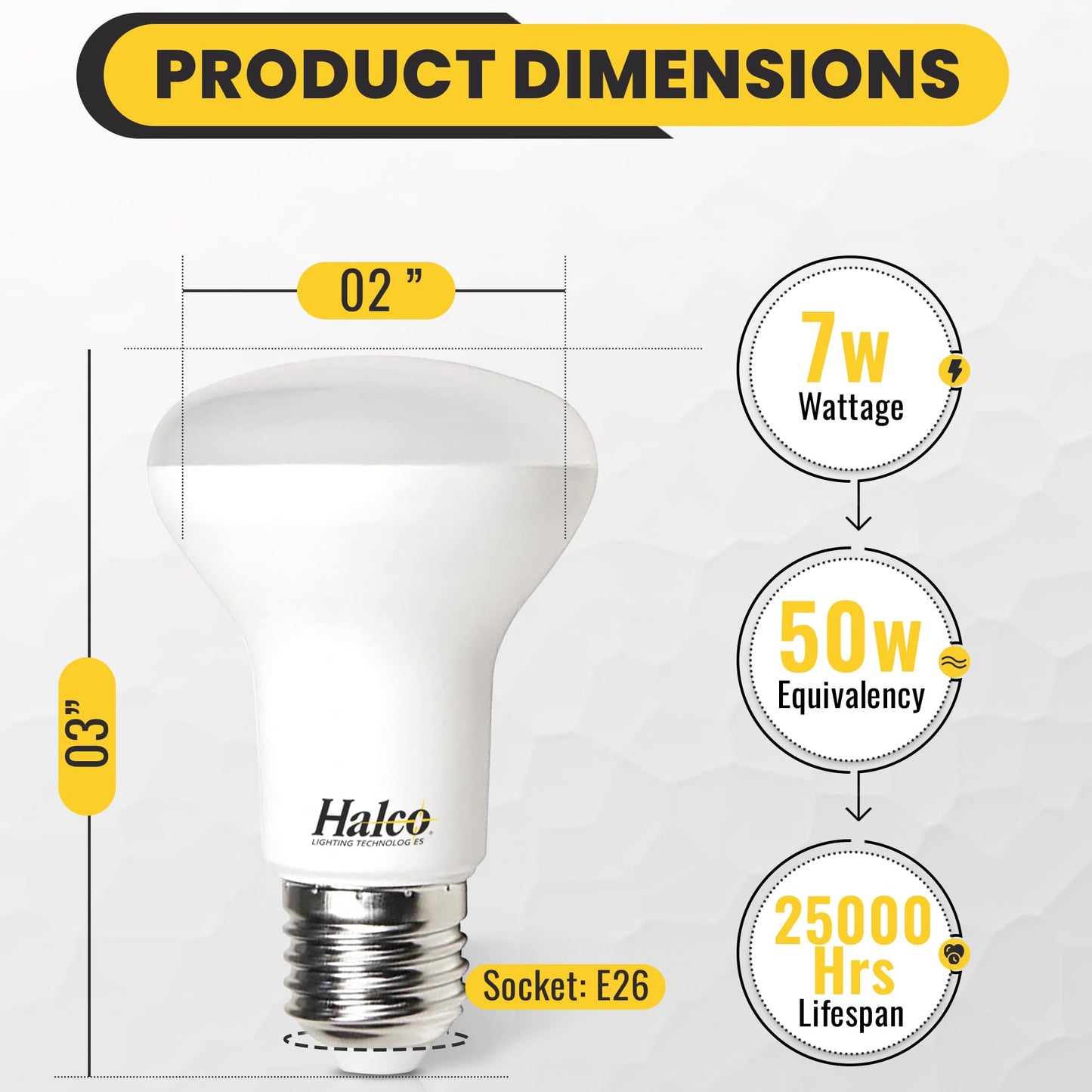 Halco Lighting Technologies BR20 LED Bulb, Flood Light Bulb, R20, 500 Lumens, 7 Watts, Dimmable, 25,000 Hour Lifespan, 80+ CRI, E26 Base, White (3000K