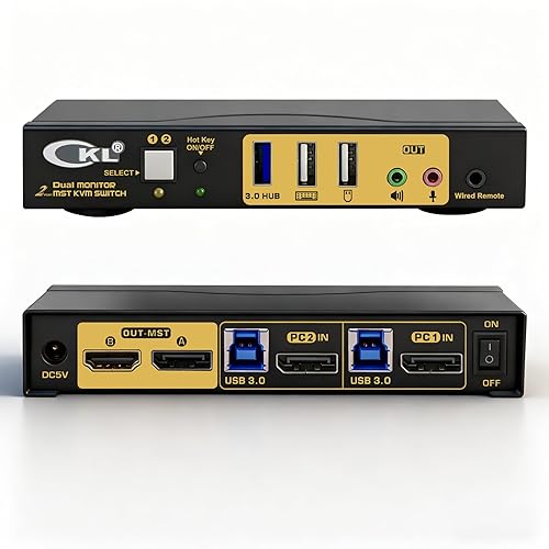 CKL DisplayPort MST KVM Switch (1 DP in 1 DP + 1 HDMI Out for 2 Computers 2 Monitors