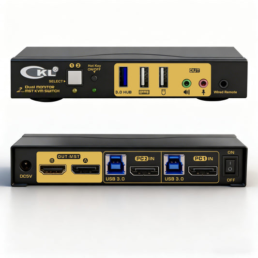 CKL DisplayPort MST KVM Switch (1 DP in 1 DP + 1 HDMI Out for 2 Computers 2 Monitors