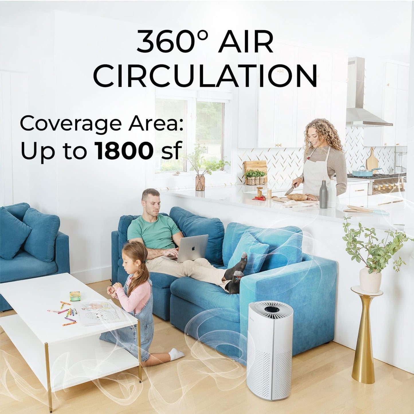 Air Purifier for Home Large Room Pets Up to 1800 Ft² - Smart WiFi & Voice Control True HEPA Air Purifier For Home Bedroom and Office, Smoke, Dust, Pet