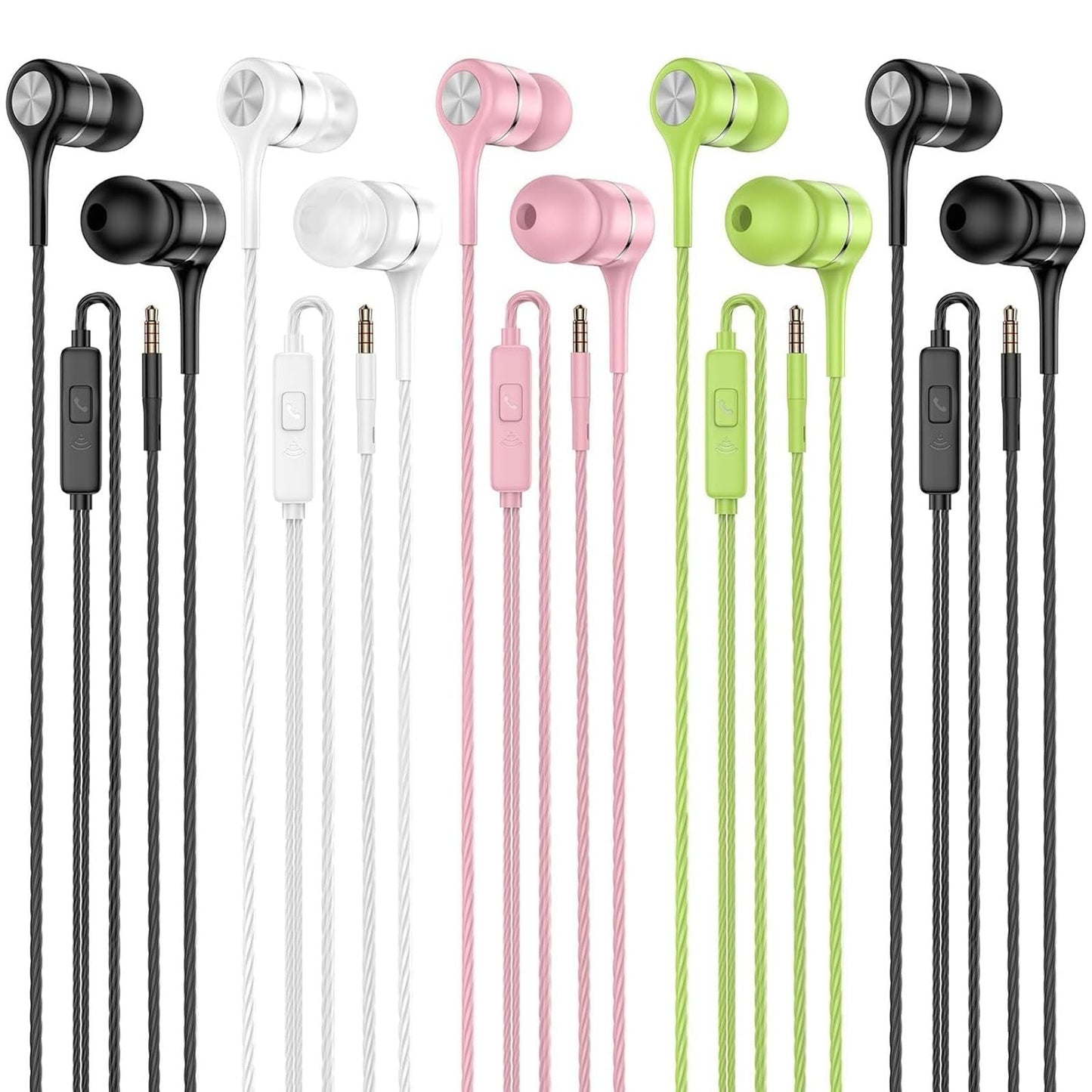 LWZCAM Earbuds Earphones with Microphone, 5 Pack Wired Heavy Bass Headphones, Earphone with Noise Isolating, Fits 3.5mm Interface for iPad, Desktop
