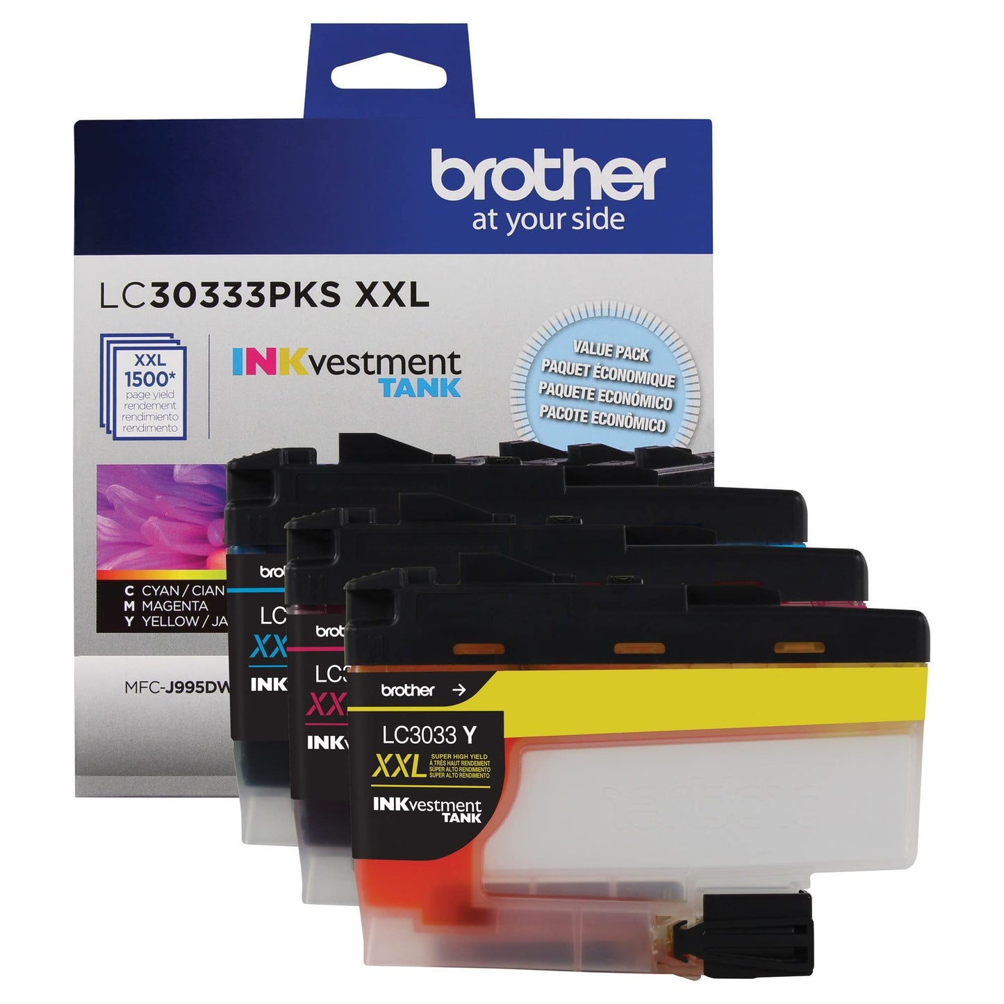 Brother Genuine LC30333PKS 3-Pack, Super High-yield Color INKvestment Tank Ink Cartridges; Includes 1 Cartridge each of Cyan, Magenta & Yellow, Page