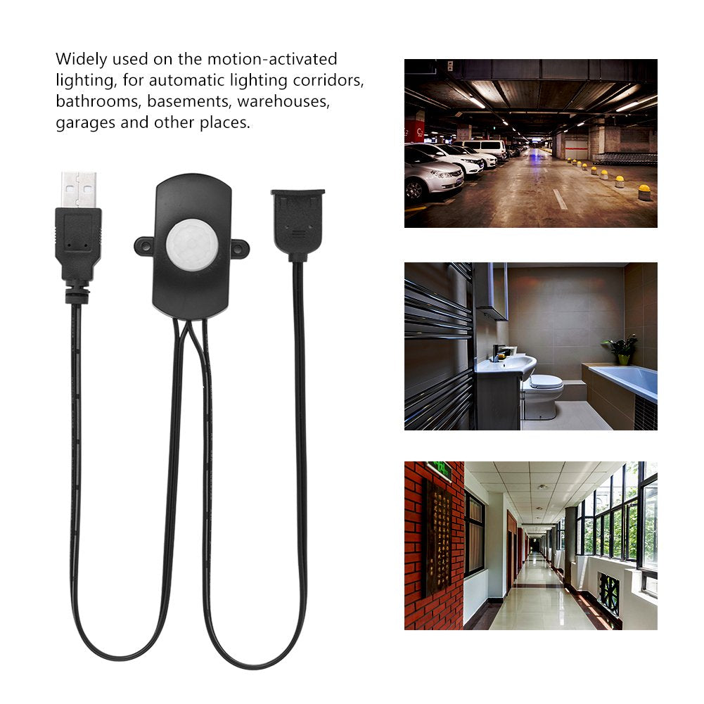 fosa LED PIR Motion Detectors Mini PIR Infrared Motion Sensor Detector Automatic DC 5-24V 4A LED Strip USB Interface (Black)