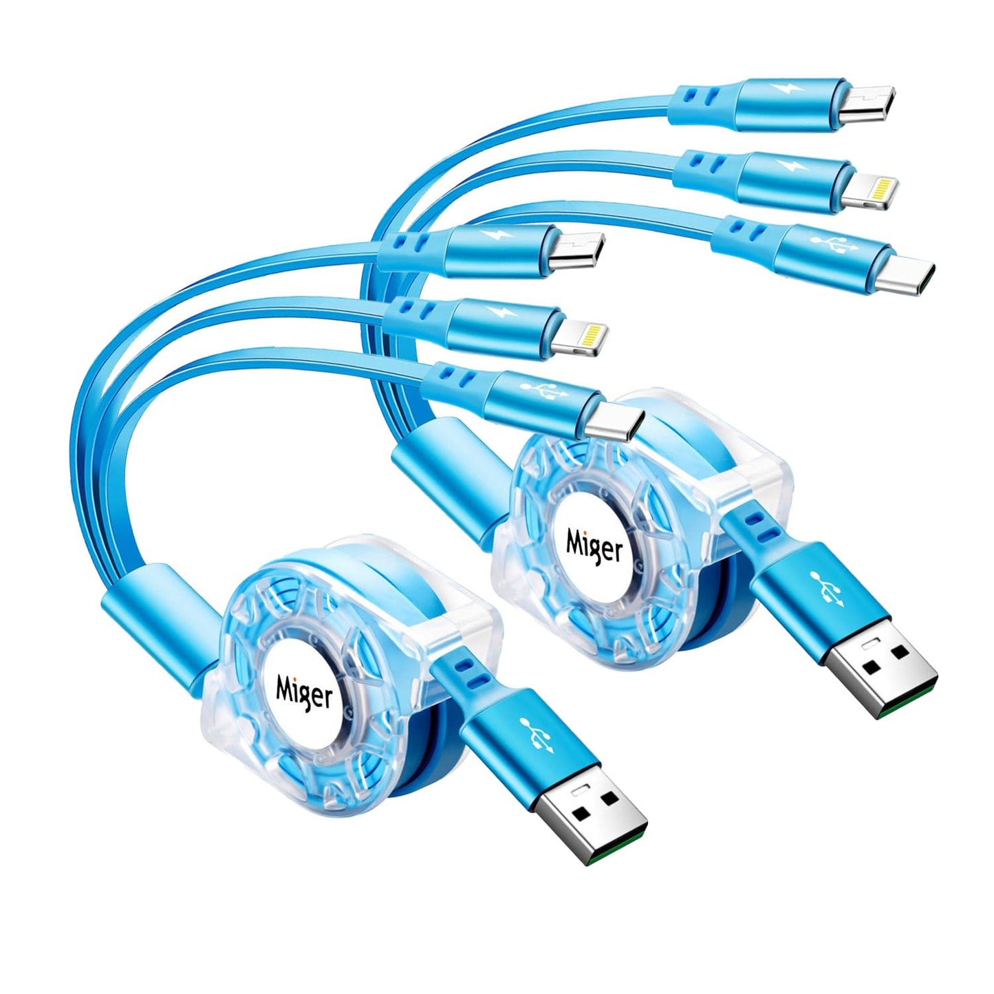 USB C Multi Fast Charging Cable 4A [2Pack/4Ft] Retractable Multi Charger USB A to Type C/Lightning/Micro USB Ports 3 in 1 USB Cable for Samsung
