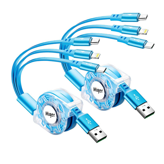 USB C Multi Fast Charging Cable 4A [2Pack/4Ft] Retractable Multi Charger USB A to Type C/Lightning/Micro USB Ports 3 in 1 USB Cable for Samsung