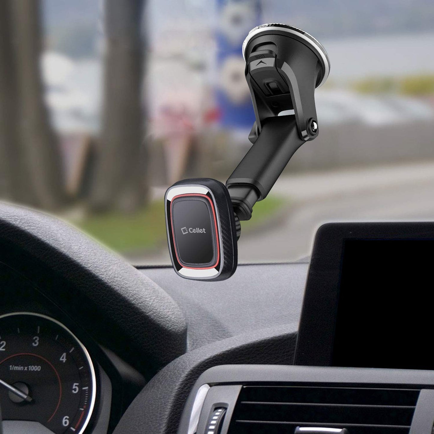 Cellet Magnetic Car Phone Mount, Dashboard & Windshield, Suction Cup Car Phone Holder, Telescopic Long-Arm Compatible with iPhone Samsung Galaxy