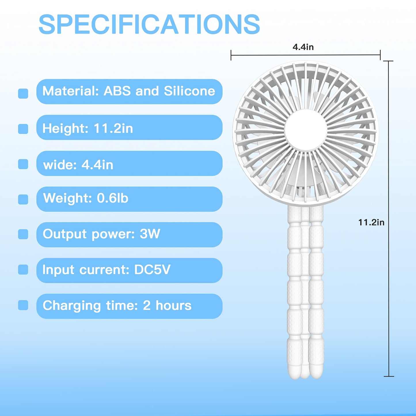 Mini Handheld Stroller Fan, Personal Portable Fan, Car Seat Fan, Desk Fan,2600mAh with Flexible Tripod Fix USB Powered Desk Fan Adjustable 3 Wind