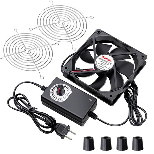 Wathai 120mm x 25mm AC Powered Computer Fan with AC Plug 110V 120V 220V 240V Variable Speed Controller 3V to 12V, for Biltong Box Greenhouse Receiver