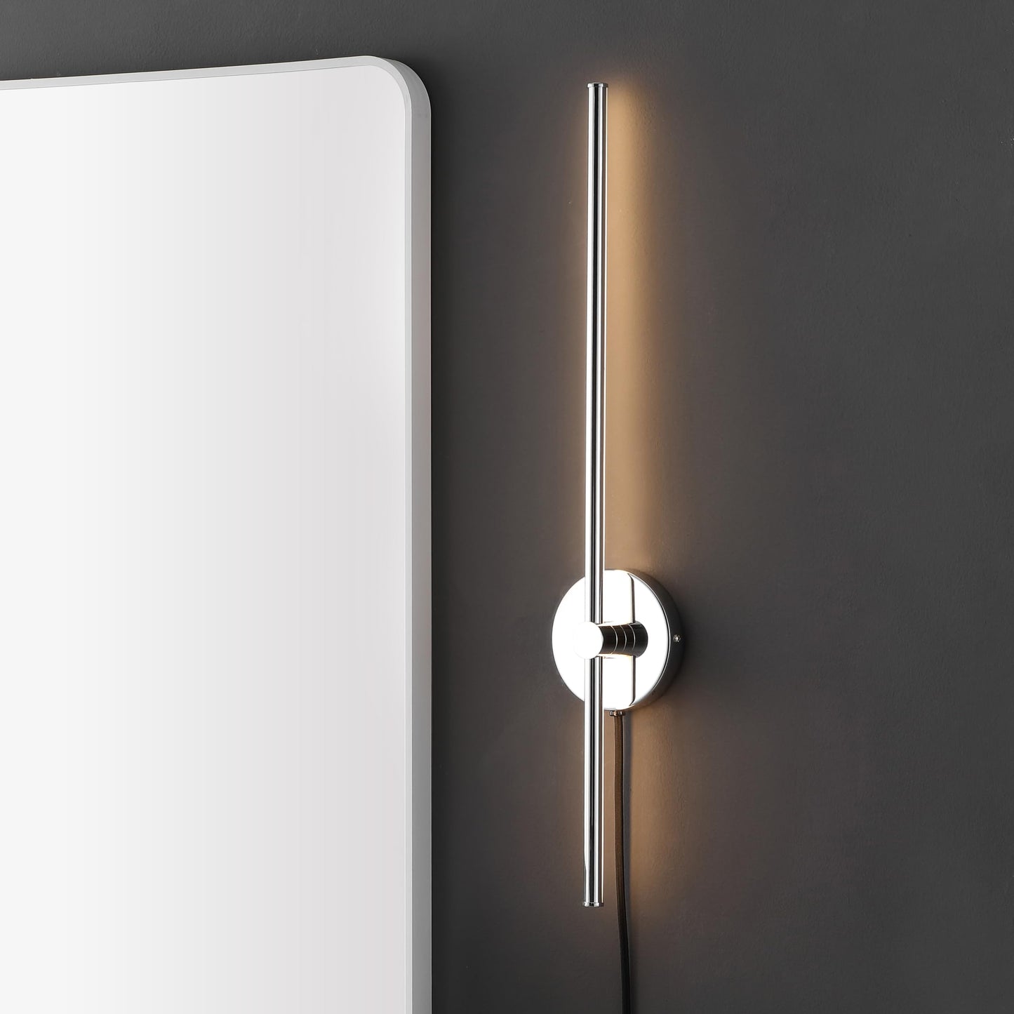 JONATHAN Y 27.25" Chrome 1-Light Modern Integrated LED Wall Sconce, Minimalist Plug-in Adjustable Bar Lamp for Bedroom Living Room, Dimmable Iron