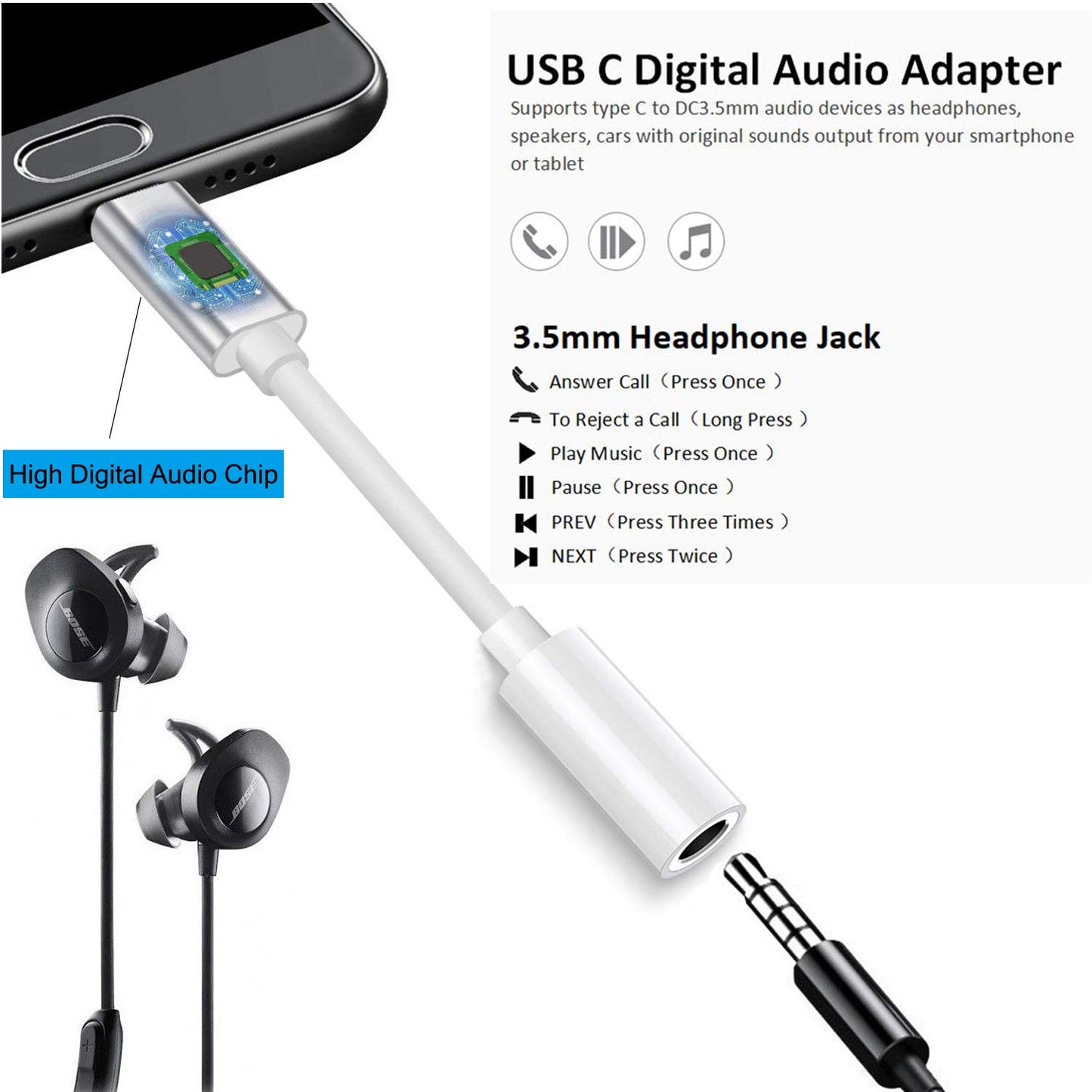 USB C to 3.5mm Headphone Jack Adapter Compatible with iPhone 17/16/ 15, iPad Pro, Pixel 9 8 7 6 5 4 3 2 XL, Samsung Galaxy S25/ S24/S23 and More