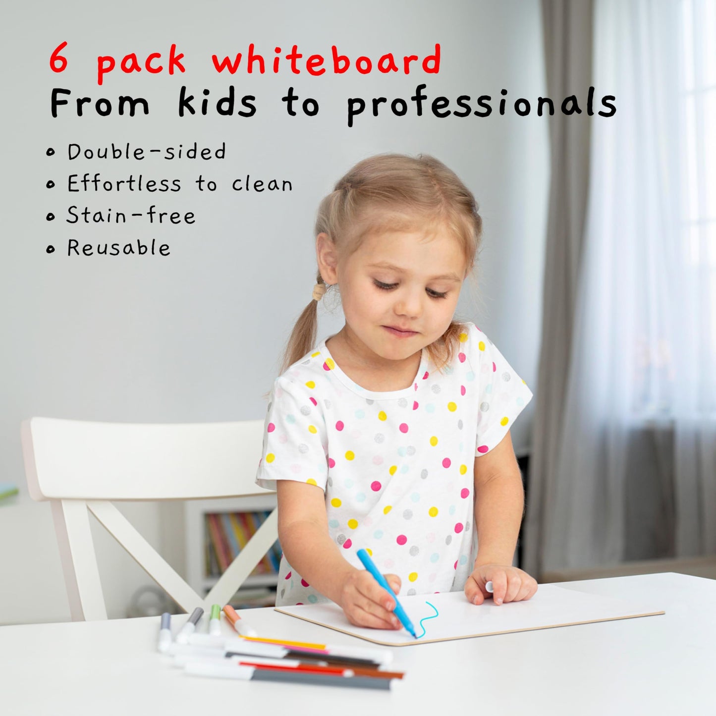 Board Geeks 6 Small Dry Erase Board for Kids - Mini White Board for Students and Teachers - Durable and Portable Individual Whiteboard with Rounded