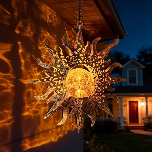 Solar Lights Outdoor Garden Decor Hanging Lanterns Decoration Metal Sunflower Gifts Waterproof for Yard Clearance Front Porch Lawn Driveway Patio