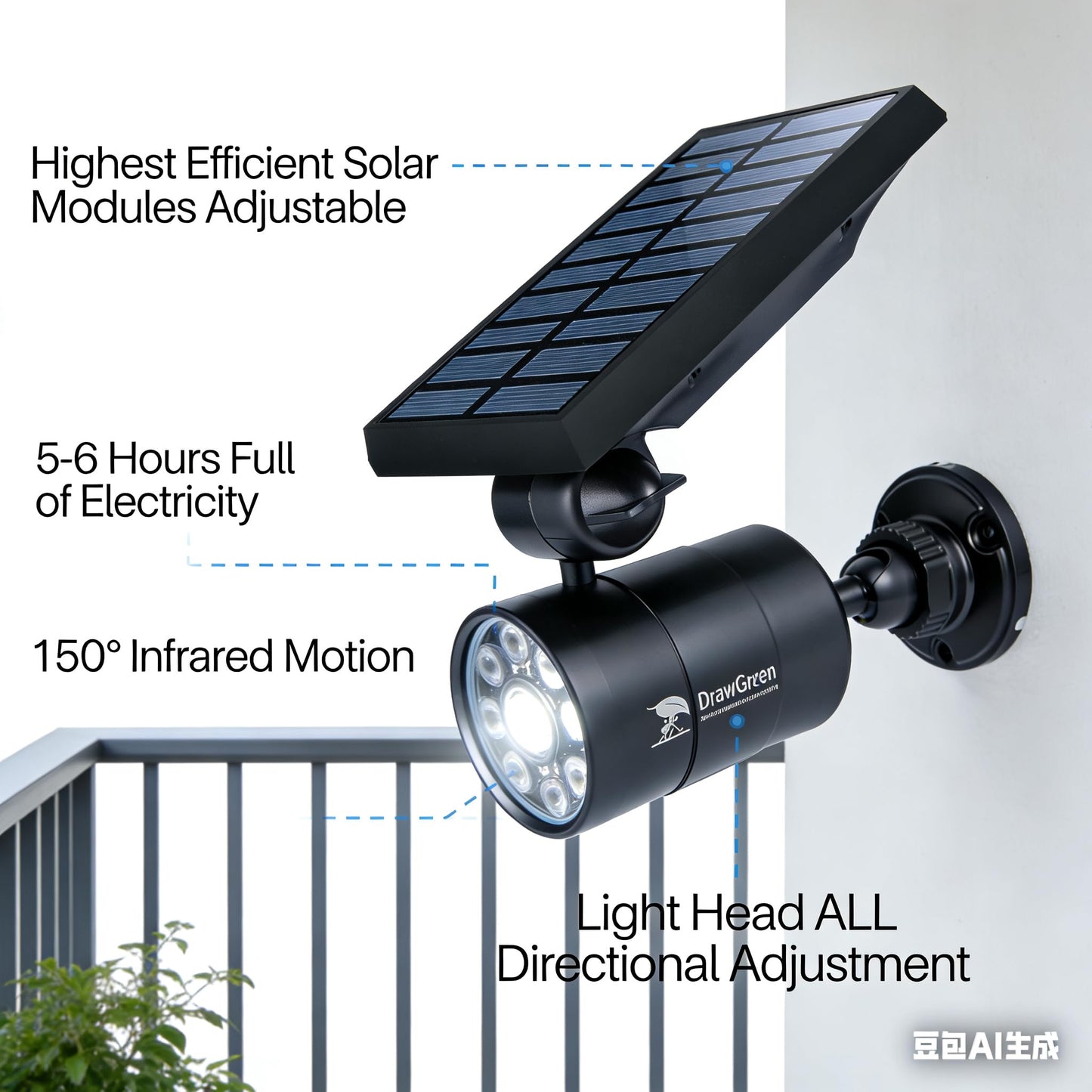 Solar Motion Lights for Outside Aluminum case(Not plastic), Outdoor Solar Flood Security Spot lights 1400LM 9W LED(130W Equ.) Garden Step Deck Patio