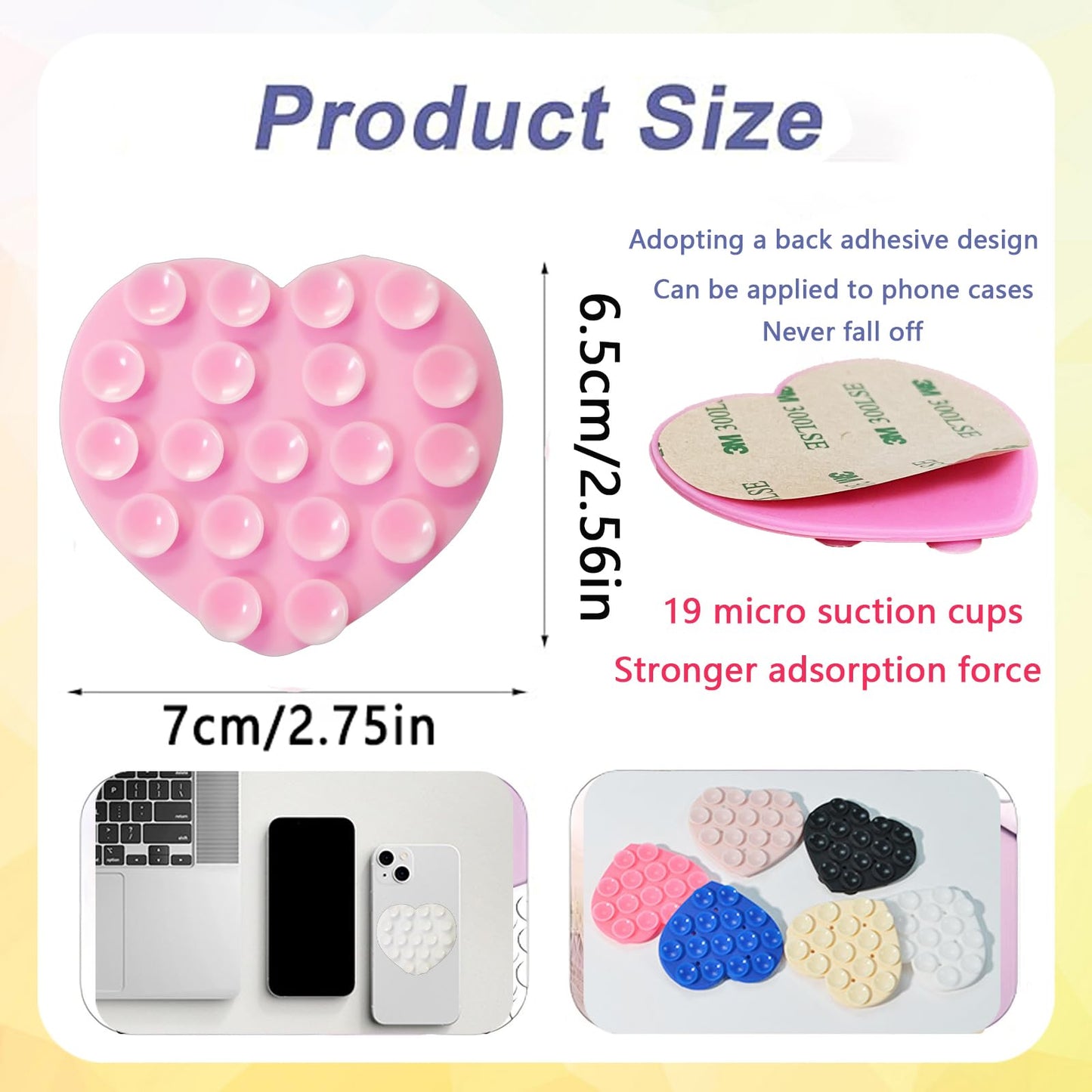 3Pcs Love Shape Phone Grip with Strong Suction - Heart Shaped Phone Holder for Mirror Selfies, Hands-Free Videos on Smooth Surfaces - Universal