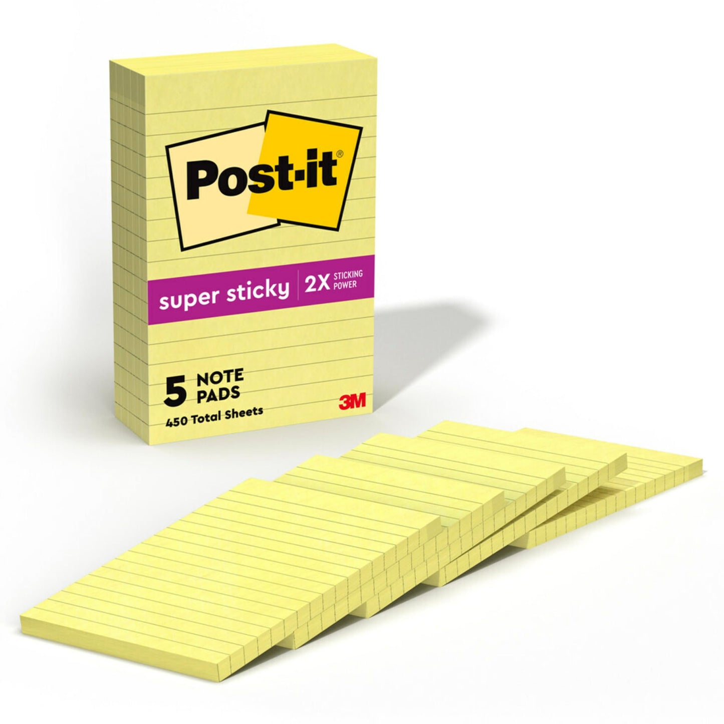 Post-it Super Sticky Lined Notes, 5 Sticky Note Pads, 4 x 6 in., School Supplies for Students, Ideal for Textbooks, Notebooks, Walls and Vertical