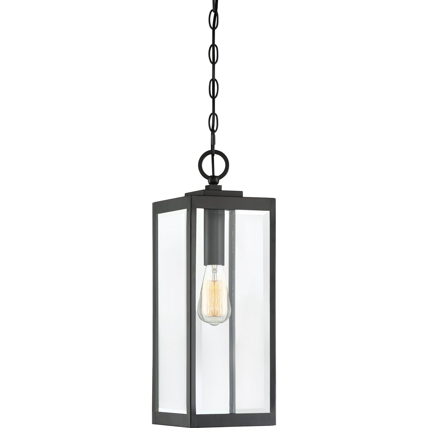 Quoizel Westover Outdoor Hanging Lantern, 21 Inch 1-Light Earth Black Modern Ceiling Mount Light, Clear Beveled Glass, Max Hanging Height 122"