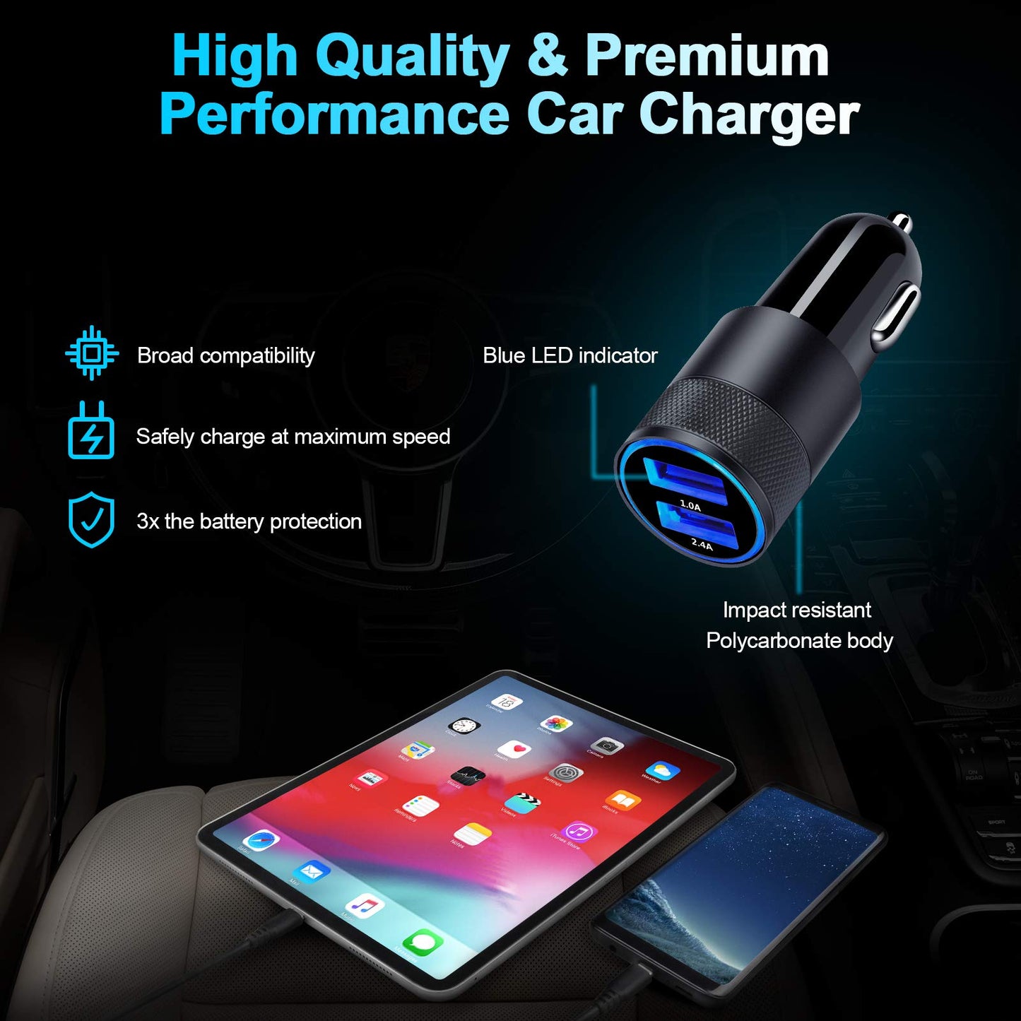 Fast Car Charger, 2Pack 3.4A Fast Charging Car Adapter Dual Port Cigarette Lighter USB Charger for iPhone 16e 16 15 14 13 12 11 Pro Max SE XR XS X 8 7