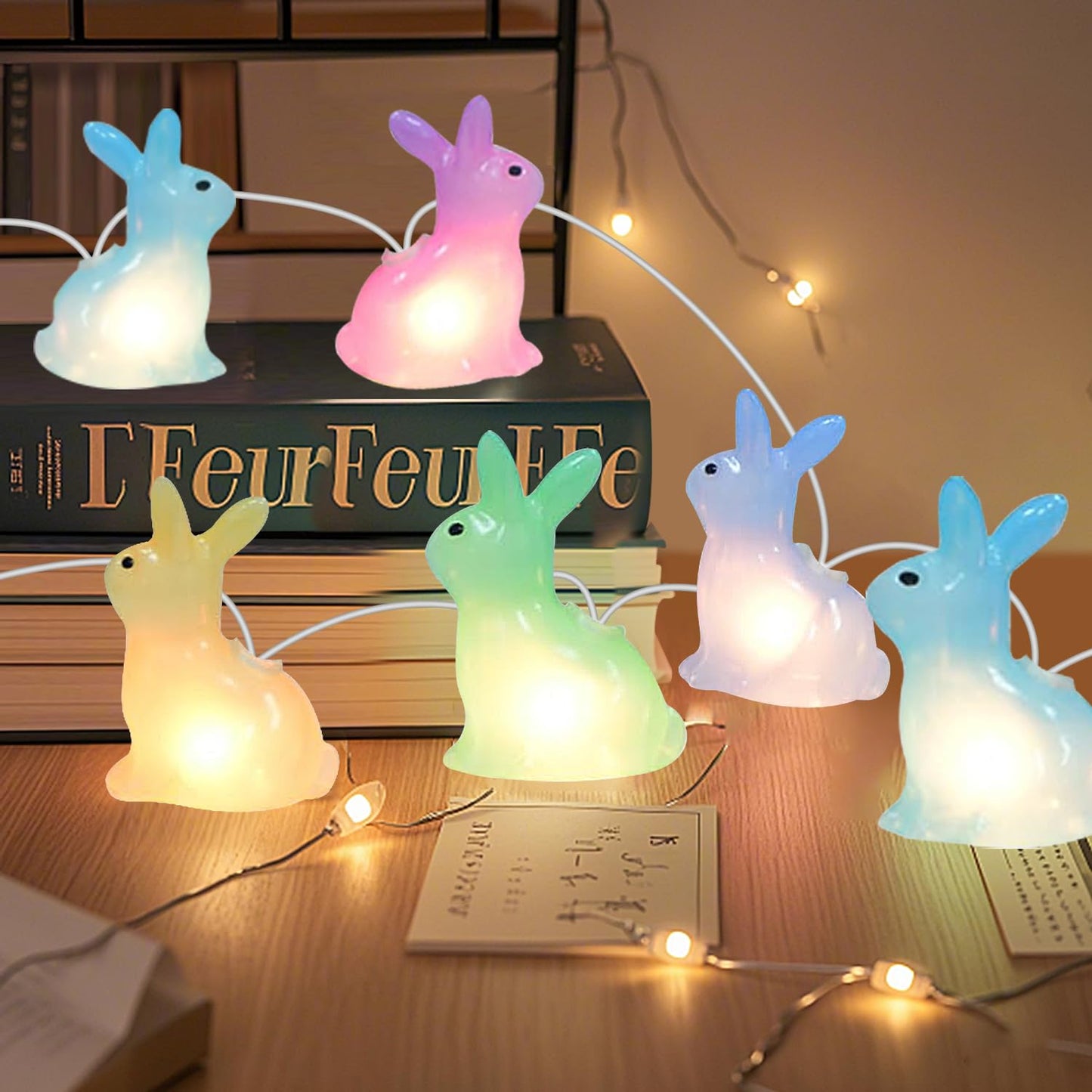 8.5FT Easter Decorations Bunny Lights, 10Pcs LED Pastel Easter Bunny Lights Plug in, Easters Light String for Spring Themed Party Garden Patio Easters