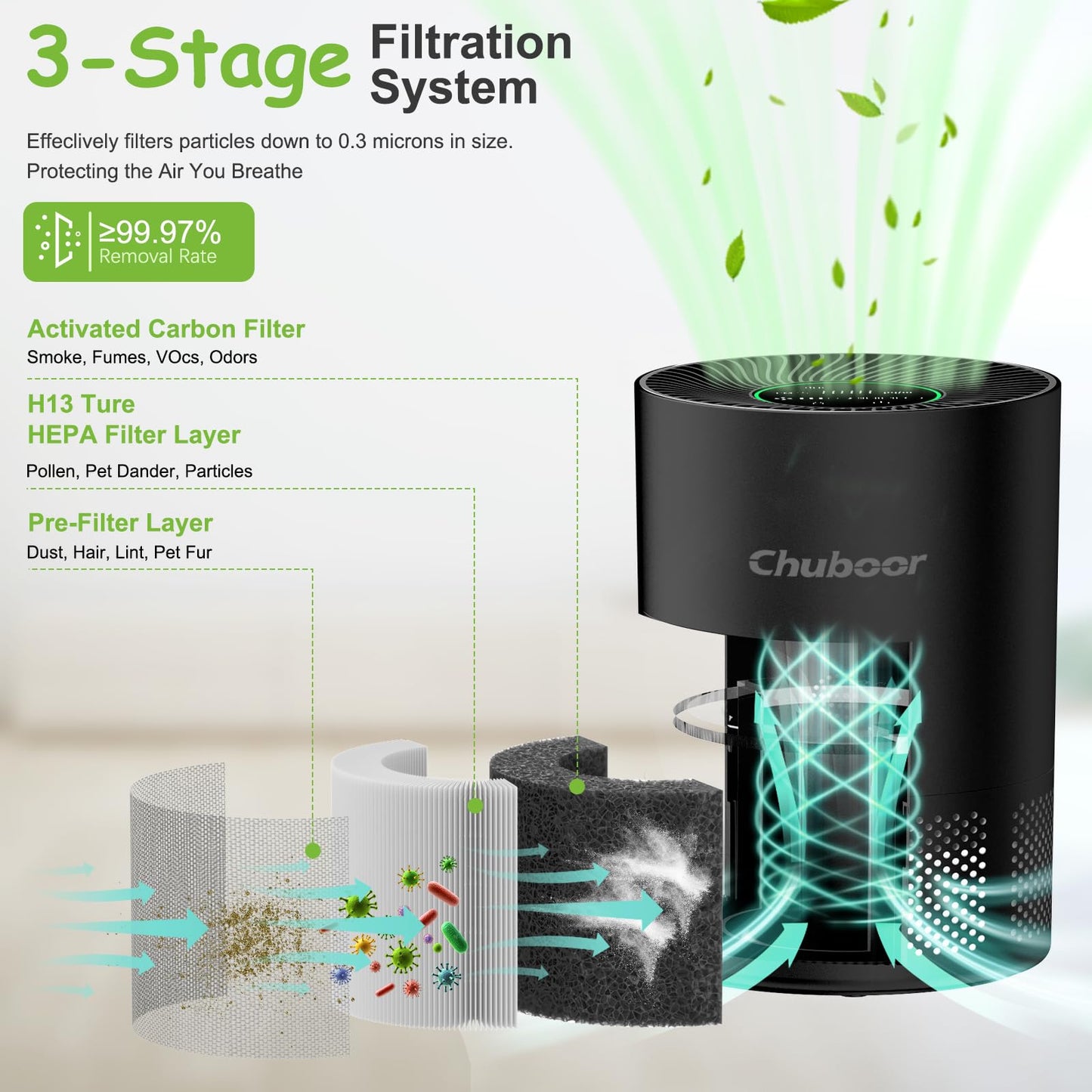 Air Purifiers for Home Large Rooms, H13 True HEPA with Timer