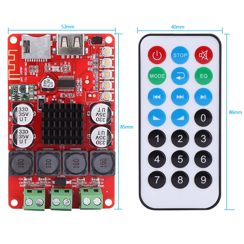 Hilitand 50W+50W Portable Audio Receiver Amplifier Board TF Card Decoder with Remote Control DC 8-26V