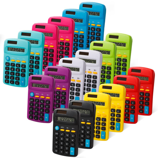 CACASO 18 Pcs Pocket Calculator,Pocket Size Calculator,8 Digit Display Solar Battery Dual Power Desktop Calculators for Students Kids Home Office(9