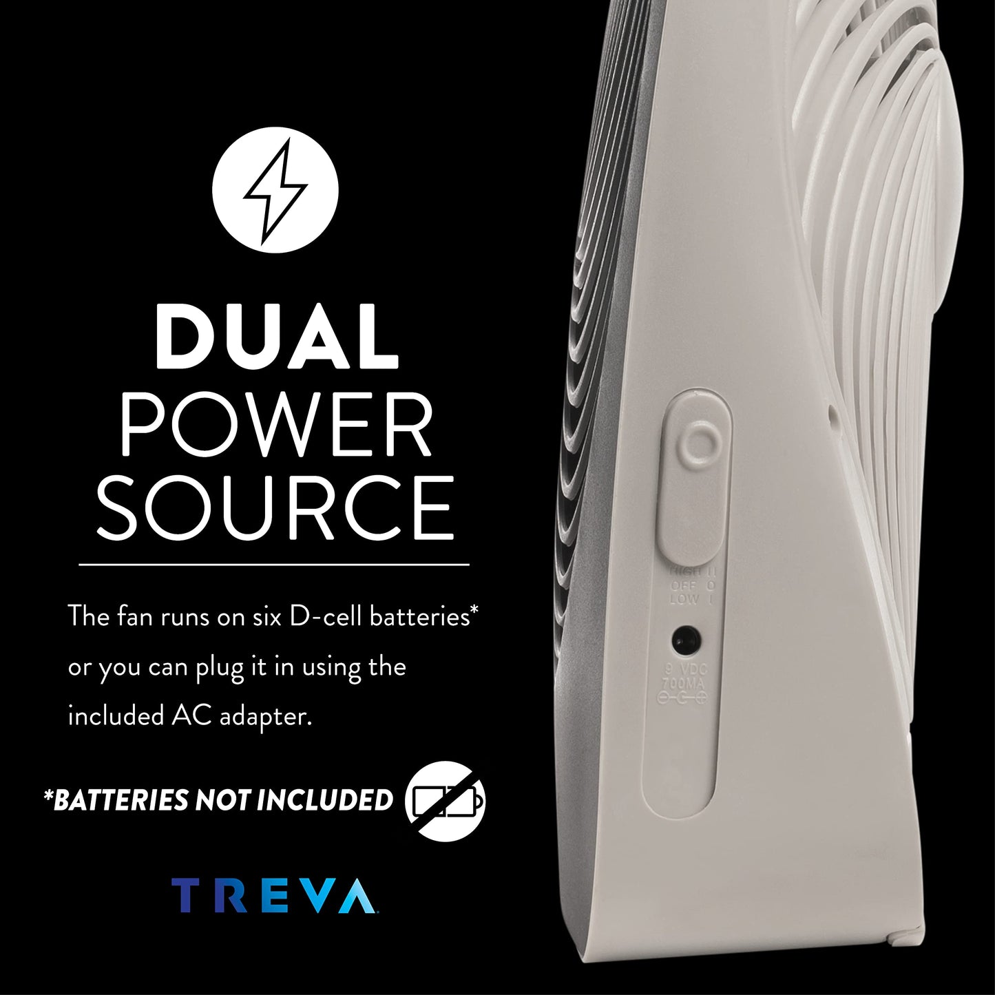 Treva 10 in Portable Desk Fan Battery or AC 2-Speed with USB Port