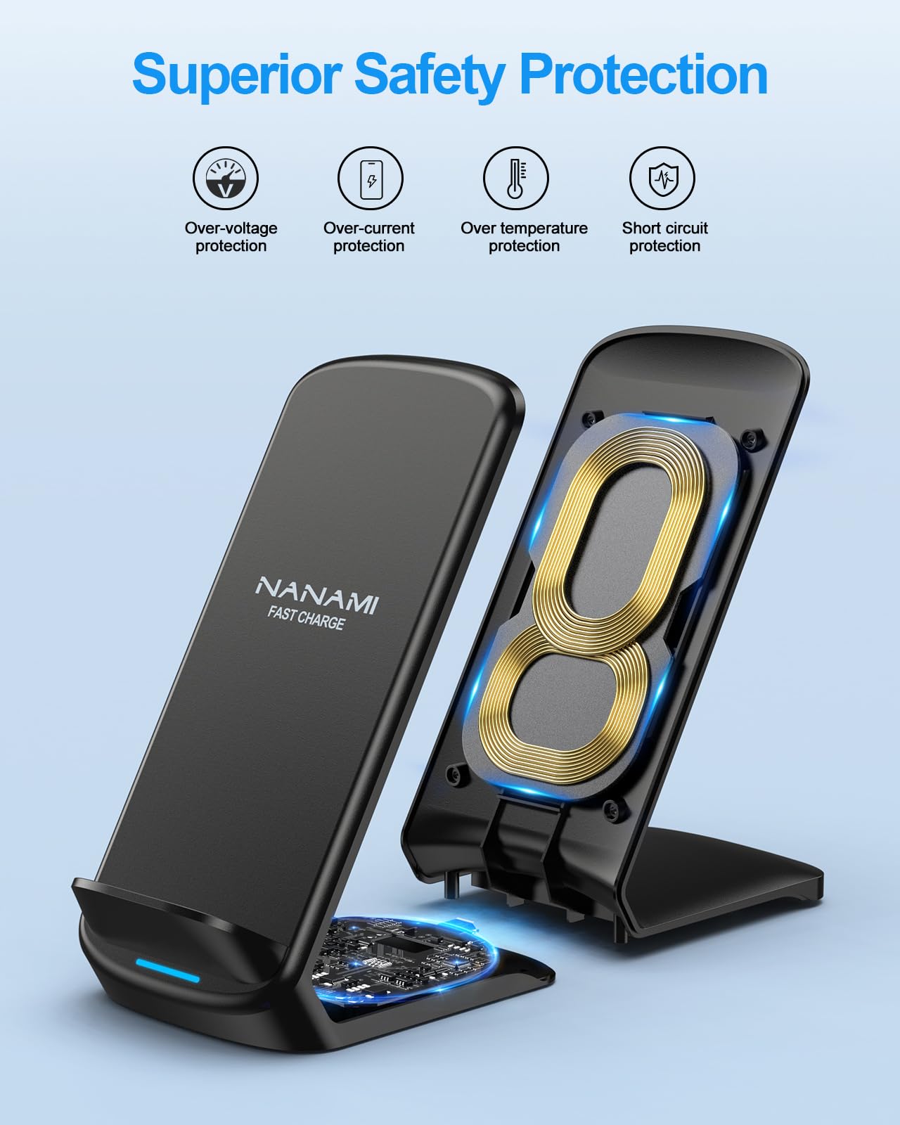 NANAMI Upgraded Fast Wireless Charger, Wireless Charging Stand Compatible with Samsung Galaxy S26/S26+/S25/S24/S23/S22/S21 & Phone Charger Dock