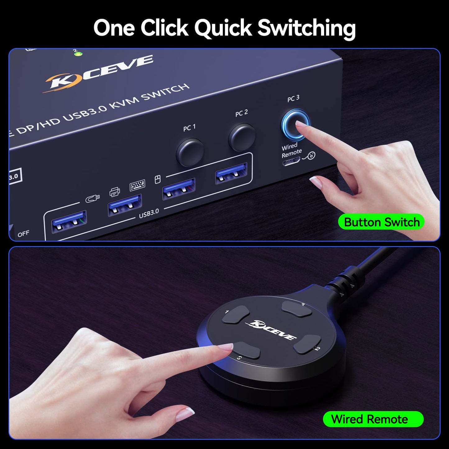 KVM Switch 3 Monitors 3 Computers 8K@60Hz, ANGEET HDMI Displayport Triple Monitor KVM Switch,3 Monitor KVM with 4 USB 3.0 Ports for Keyboard Mouse