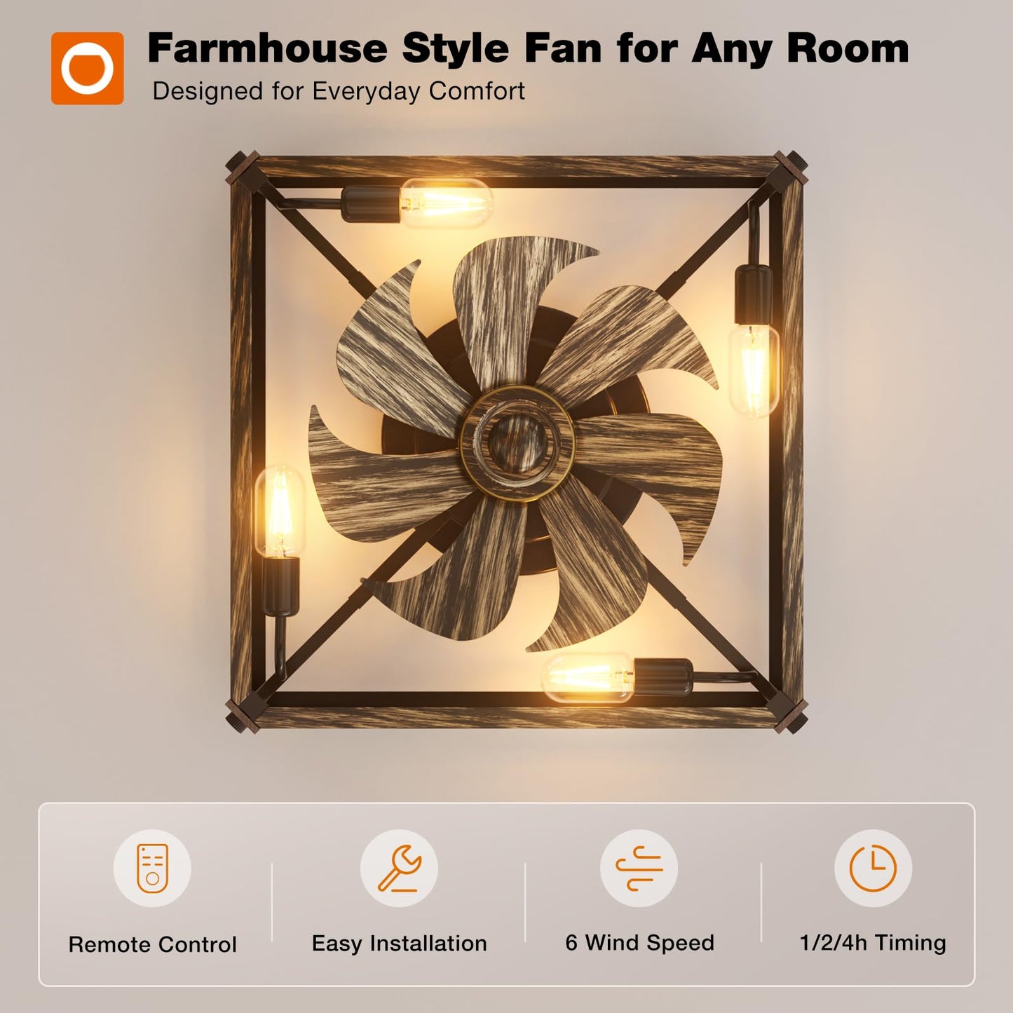 addlon Farmhouse Caged Low Profile Ceiling Fans with Lights, Remote Control