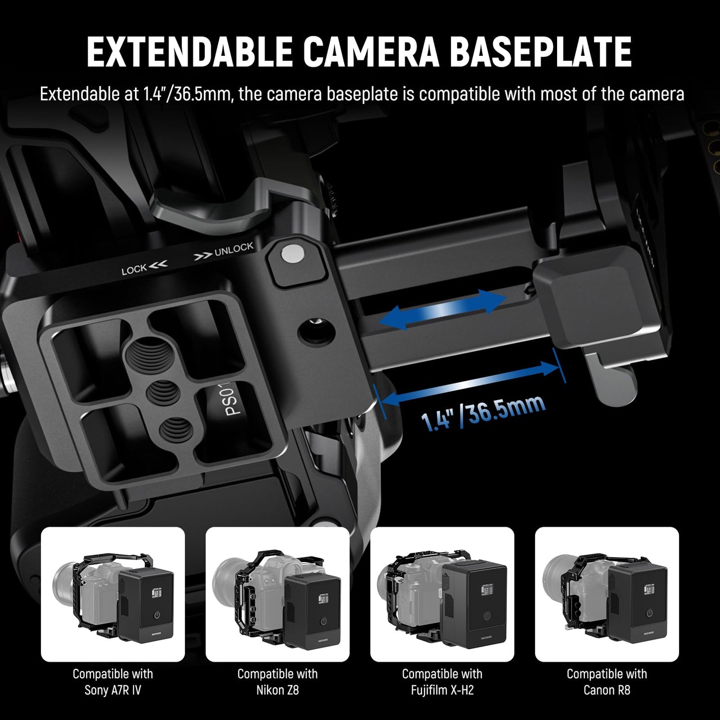 NEEWER V Mount Battery Plate with NATO Rails, Arca Type Baseplate for RS4 Pro RS3 Pro Gimbal, Modular DSLR Camera Video Rig Compatible with SmallRig V