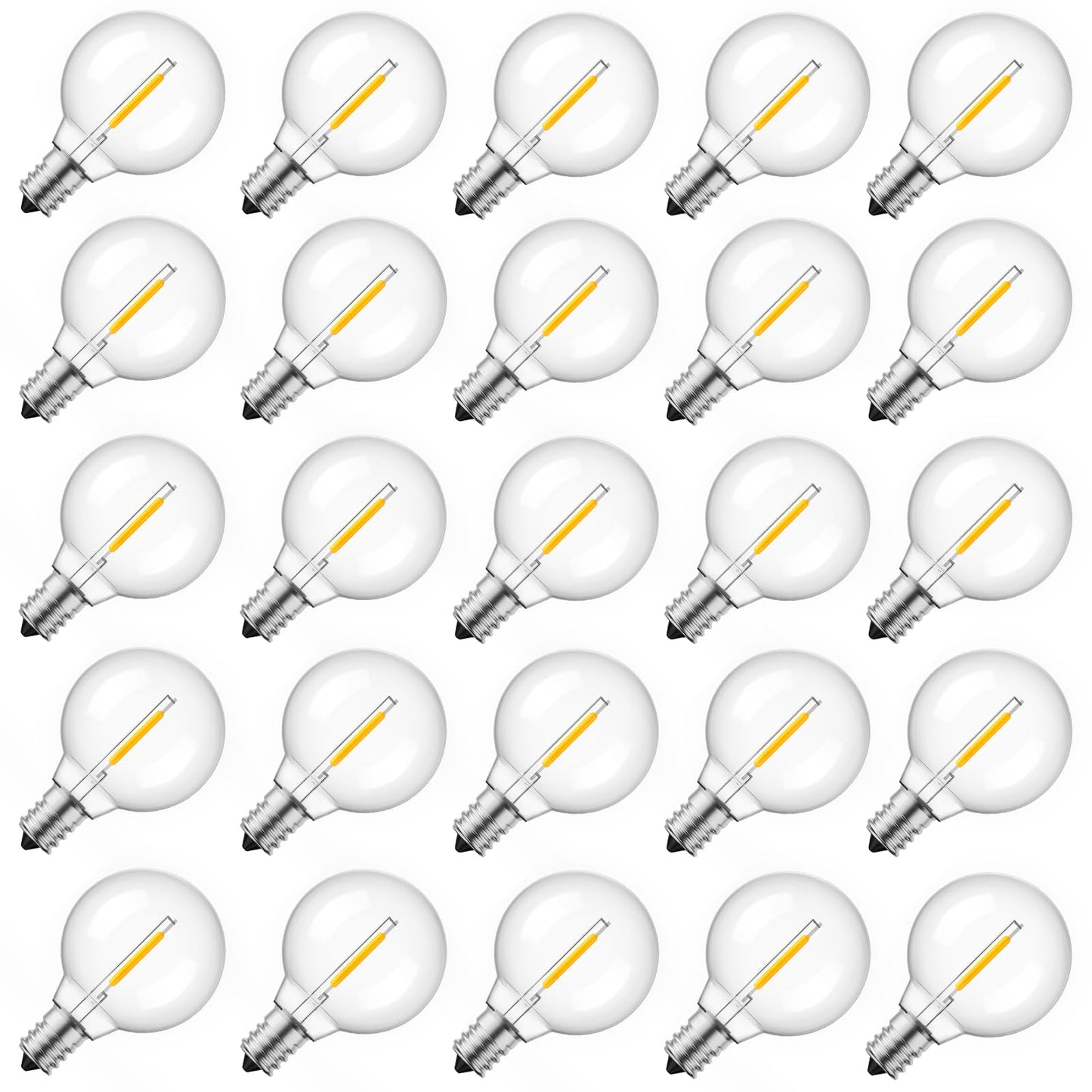Brightown 25 Pack G40 LED Replacement Bulbs, E12 Base, 2200K, Warm White
