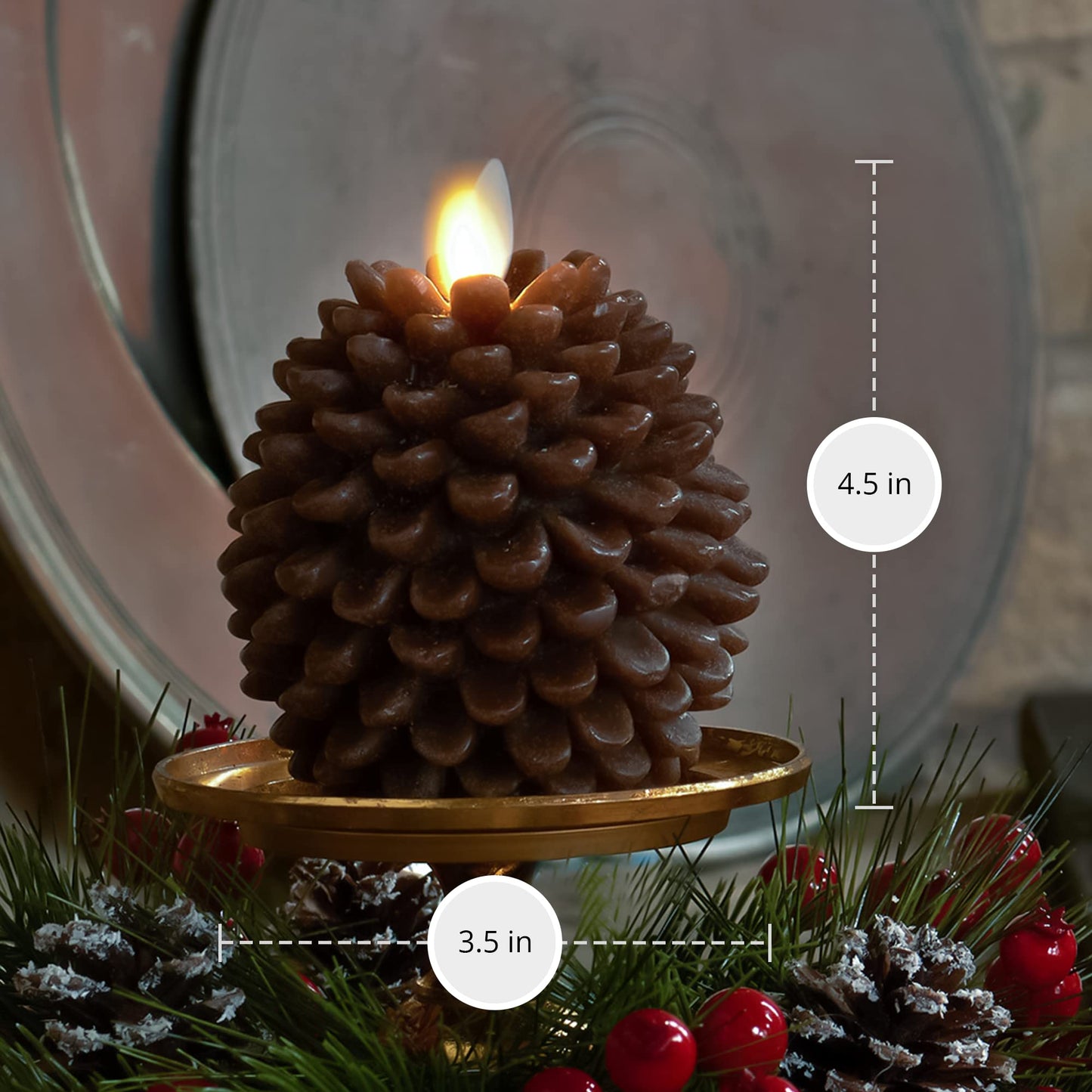 Luminara Pinecone Flameless Candles Chalky Brown Finish Pine Cone Figural, Real Wax Unscented LED Candles, Battery Operated with Timer, Holiday