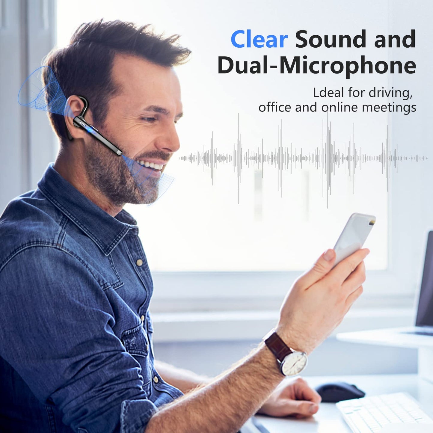 Bluetooth Headsets, Wireless Bluetooth Earbuds with 500mAh Charging Case, 100Hrs Talk Time Wireless Earpiece, Hands-Free Headphones Built-in Mic