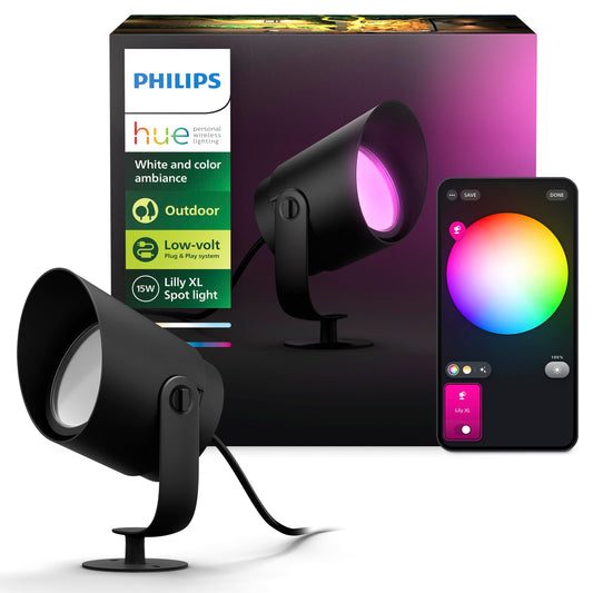 Philips Hue Lily XL Outdoor Smart Spot Light - White & Color Ambiance LED Walkway Lights - Low Voltage Lighting - 1 Pack - Requires Bridge and Power