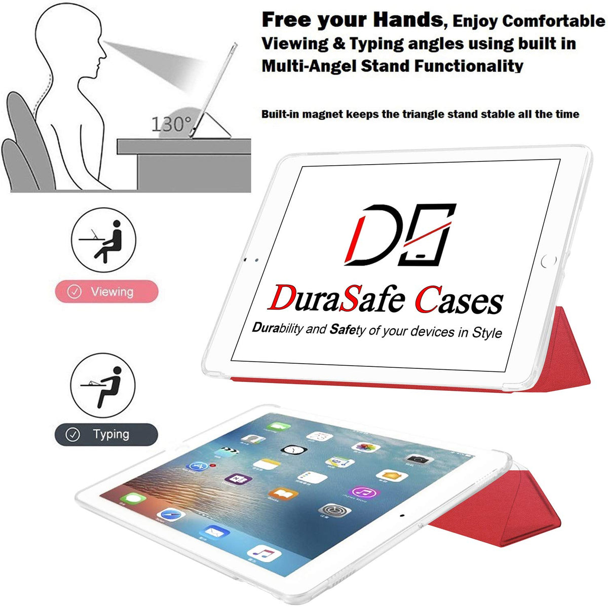 DuraSafe Cases for iPad 5 2017 / iPad 6 2018-9.7 Inch [ iPad 5th / 6th ] MPGA2LL/A MRM52LL/A Shock Proof Dual Angle Stand Honeycomb Pattern Clear Back