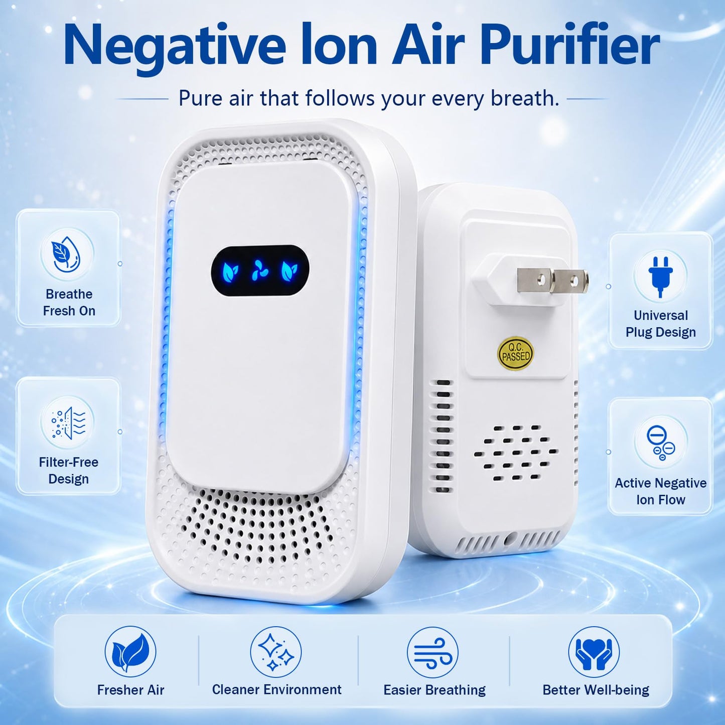 Air Ionizers 4 Pack, Small Negative Ion Air Purifiers, Low Noise Portable Air Freshener for Odor, Smoke, Dust, Pets, Fresh Odor Eliminator Kit